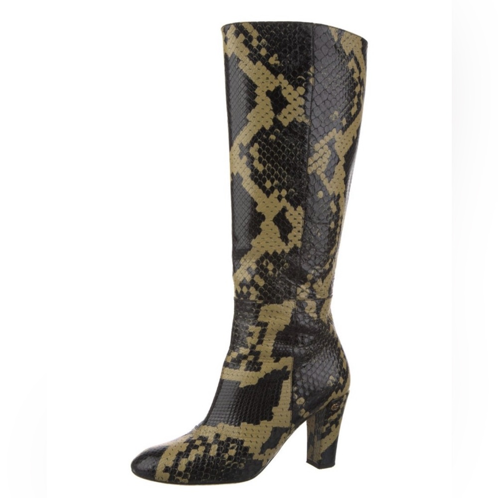 Gucci Python Print Leather Knee High Heeled Boots… - image 5
